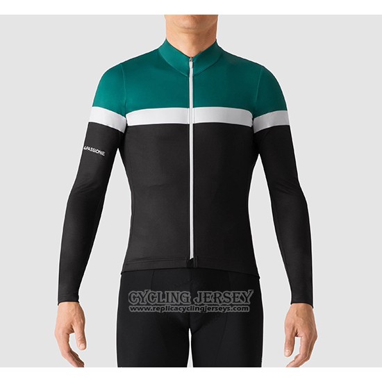 2019 Cycling Jersey La Passione Green White Black Long Sleeve And Bib Tight